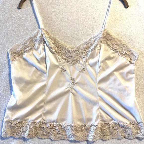 Vintage Windy Rose M Medium Ivory Hand Embroidered Slip Cami Tank Top Lingerie - Picture 1 of 10